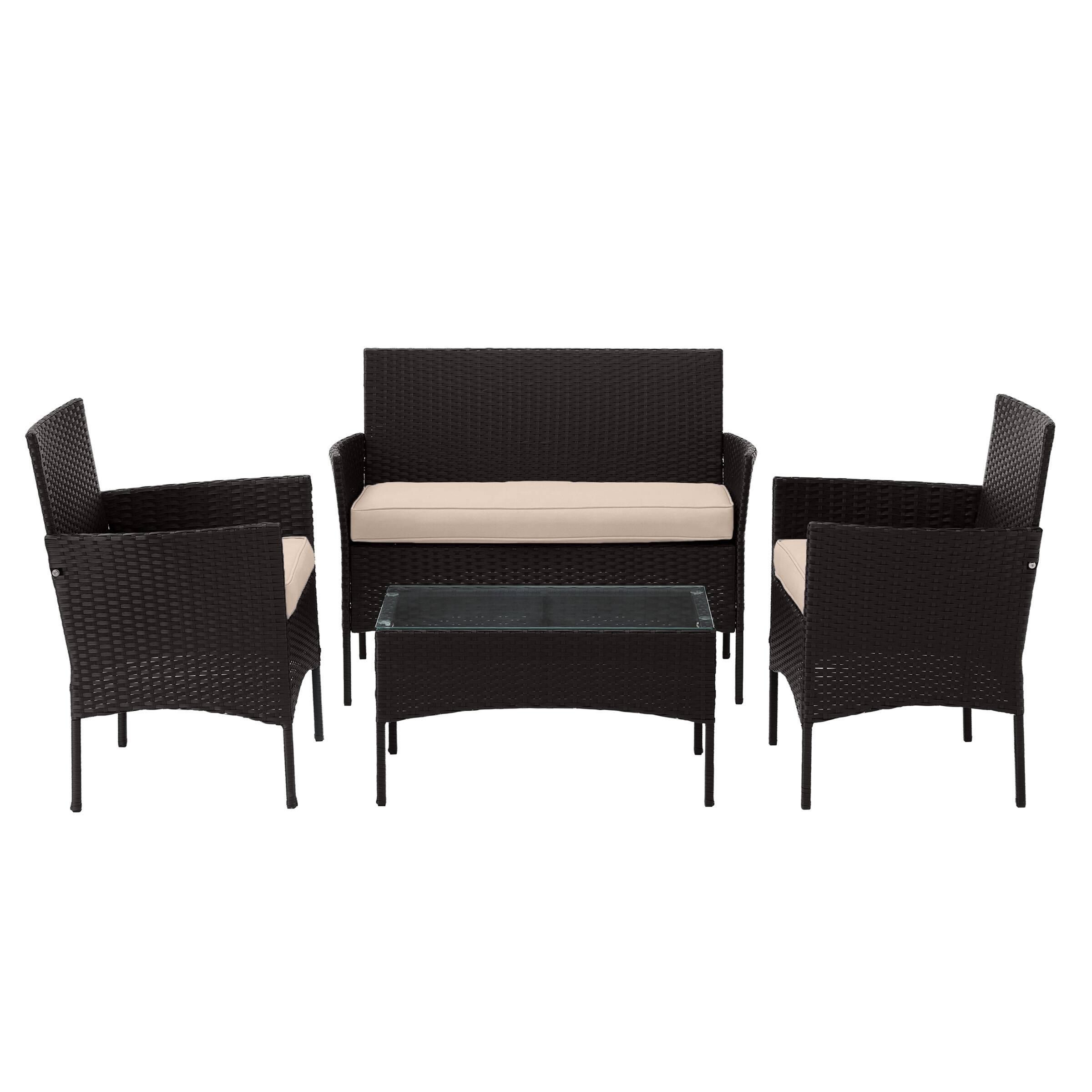Front. Lavish Home - 4PC Rattan Patio Furniture Set - Black.