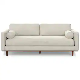 Simpli Home - Morrison 89 inch Wide Mid-Century Modern Sofa in Cream White Woven-Blend Fabric - Cream White