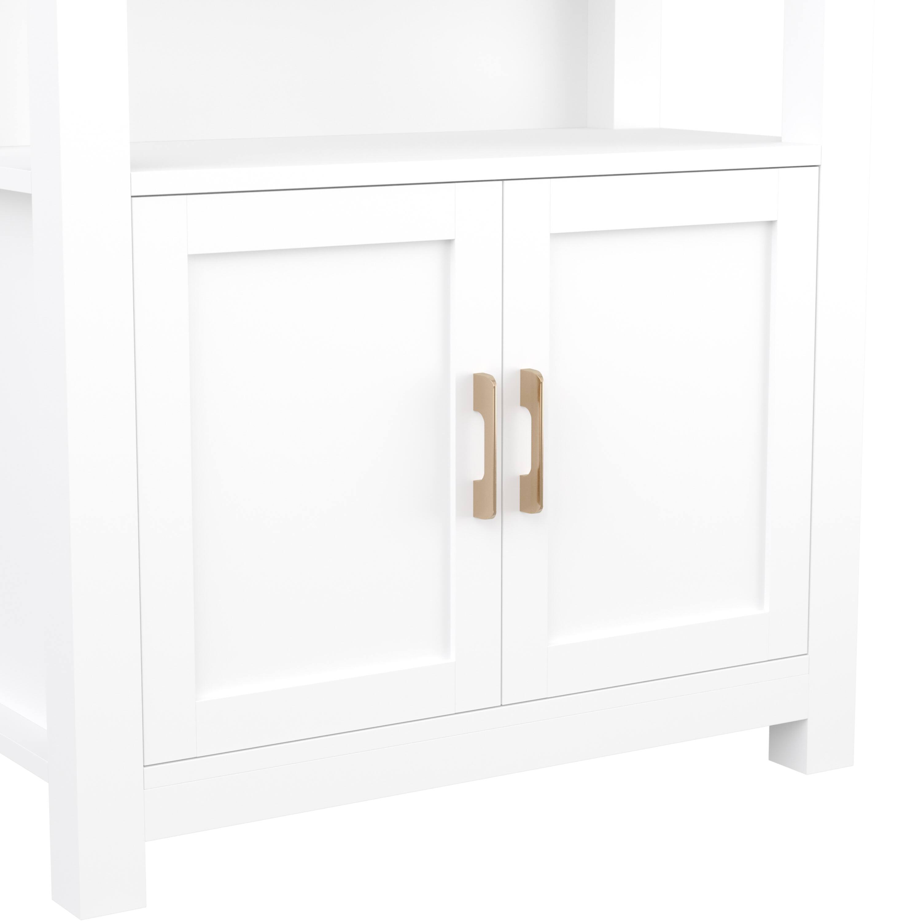 Alt View 23. Martha Stewart - Hutton White 4 Tier Shaker Style Bookcase with Cabinet - White Frame/Polished Brass Hardware.