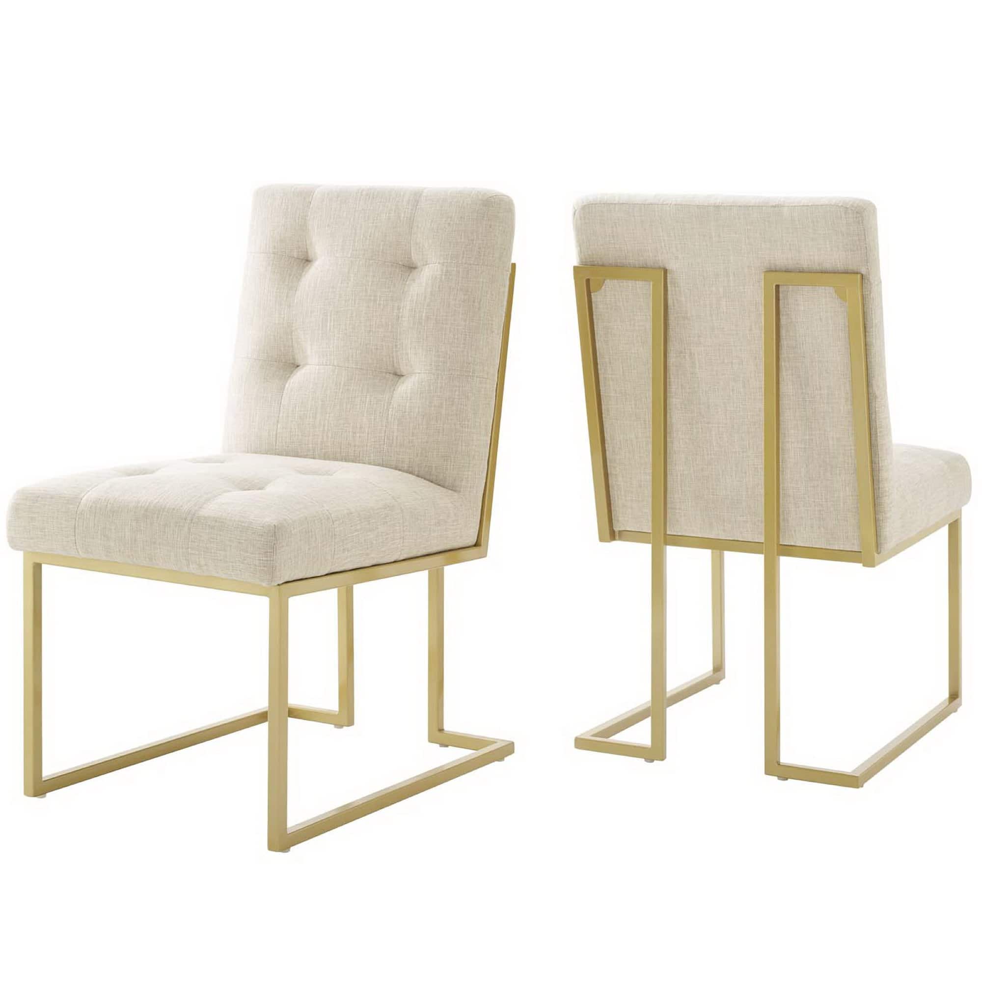 Privy Gold Stainless Steel Upholstered Fabric Dining Accent Chair Set of 2 by Modway - Oatmeal