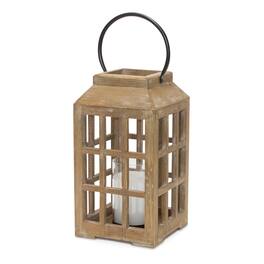 BreeBe - Natural Wooden Lantern with Glass Hurricane - Brown, Black