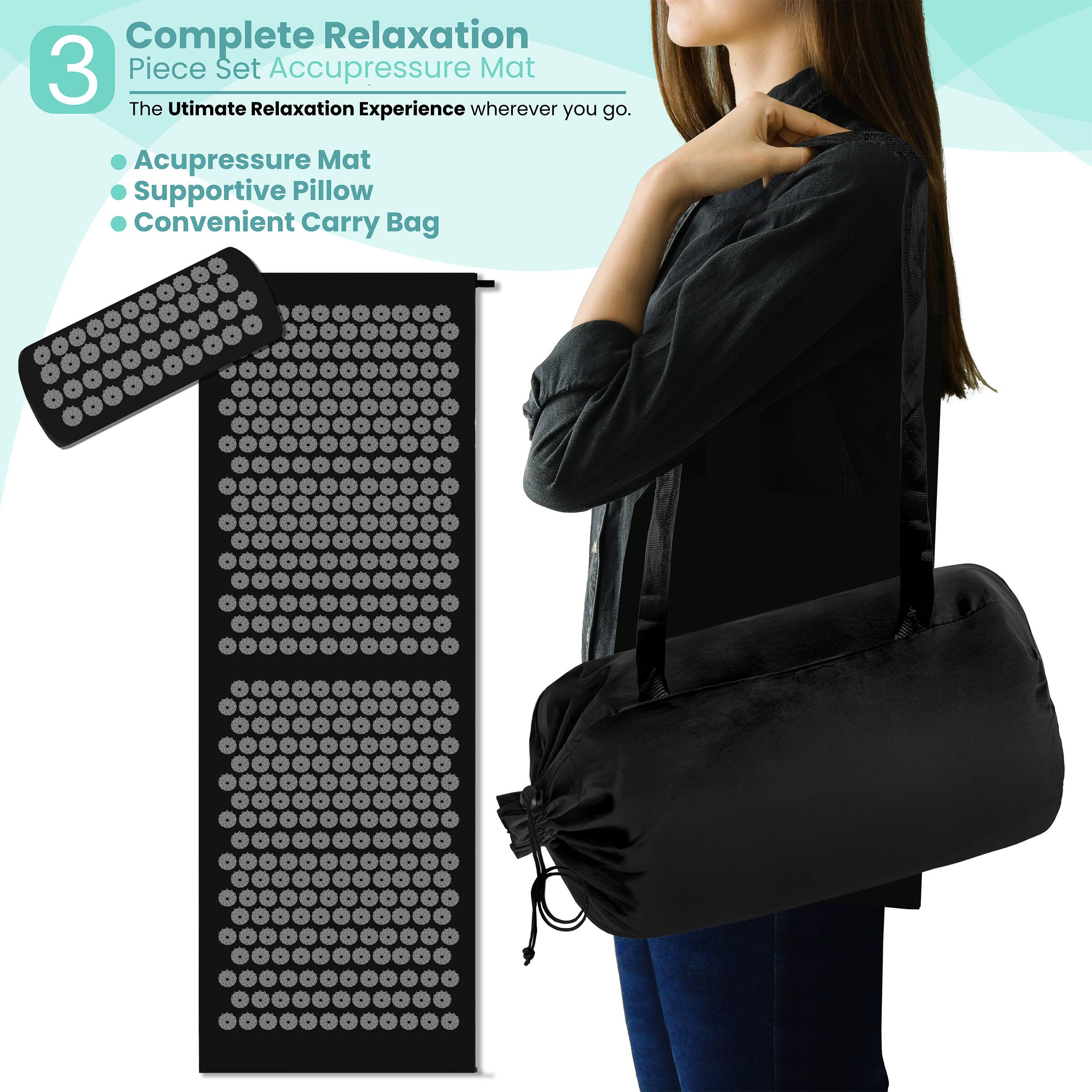 Complete Relaxation  
3 Piece Set Acupressure Mat  
The Ultimate Relaxation Experience wherever you go.  

- Acupressure Mat  
- Supportive Pillow  
- Convenient Carry Bag