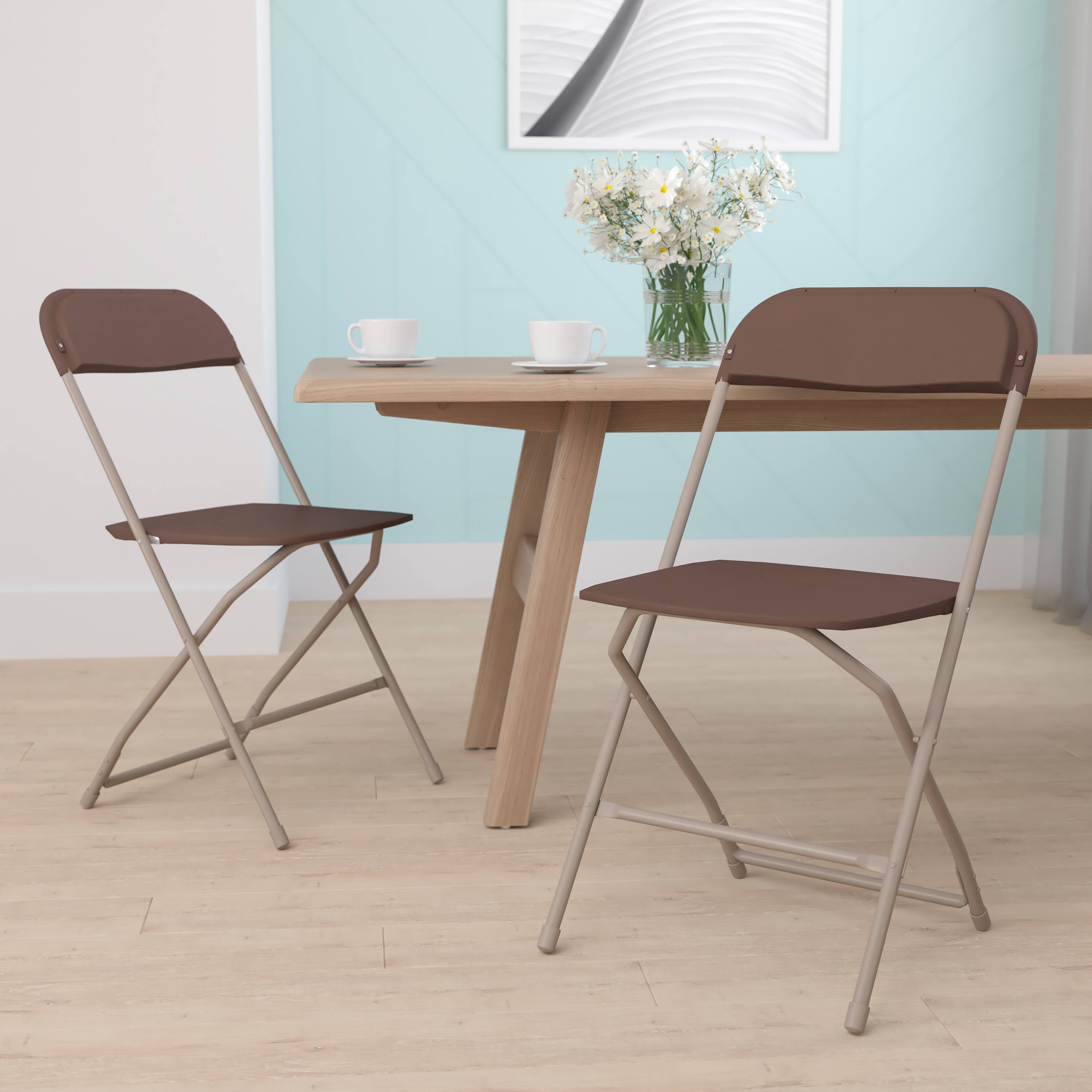 Alt View 1. Emma + Oliver - Set of 2 Stackable Folding Plastic Chairs - 650 LB Weight Capacity - Brown.