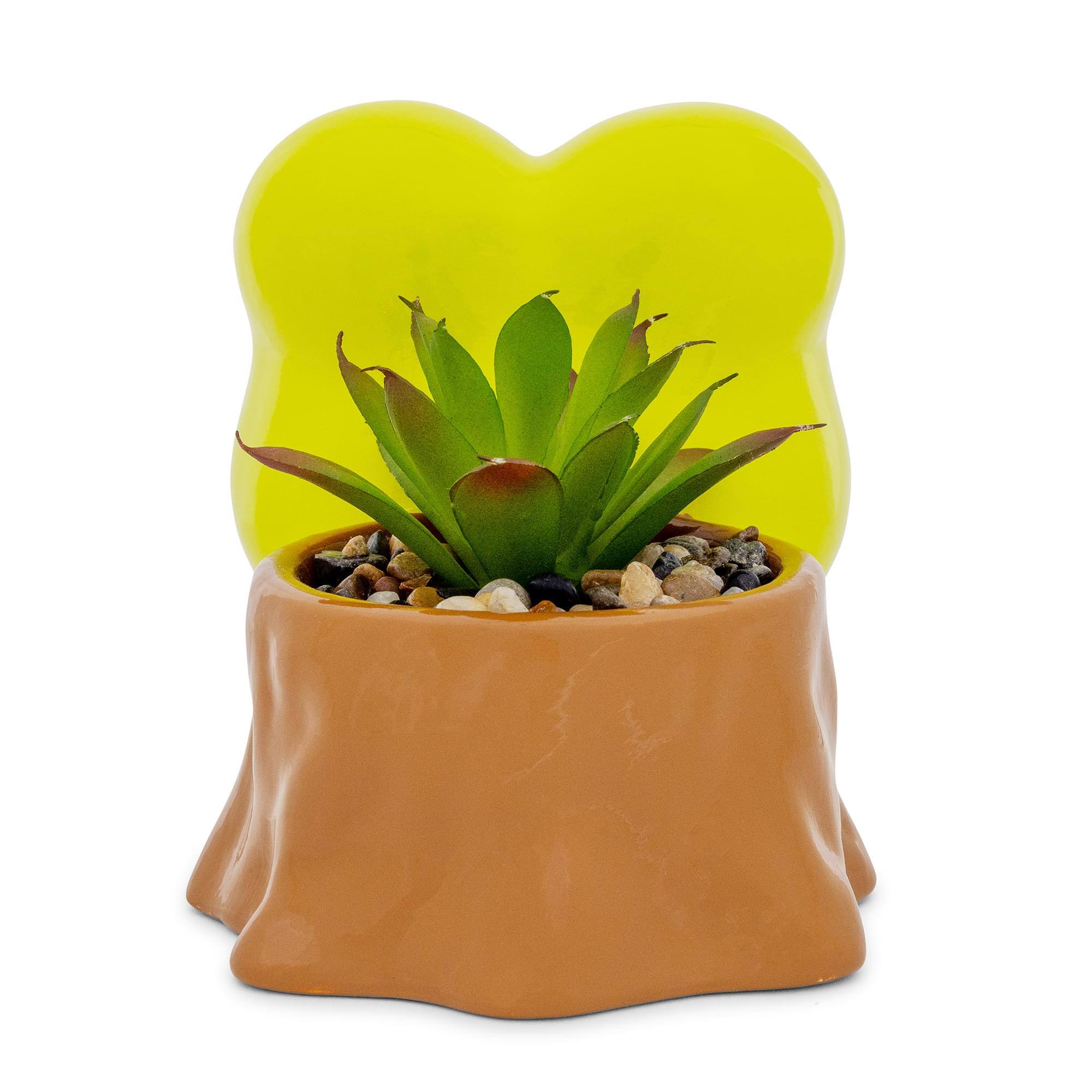 Alt View 2. Silver Buffalo - Sanrio Keroppi Stump 4-Inch Ceramic Mini Planter With Artificial Succulent - Yellow.
