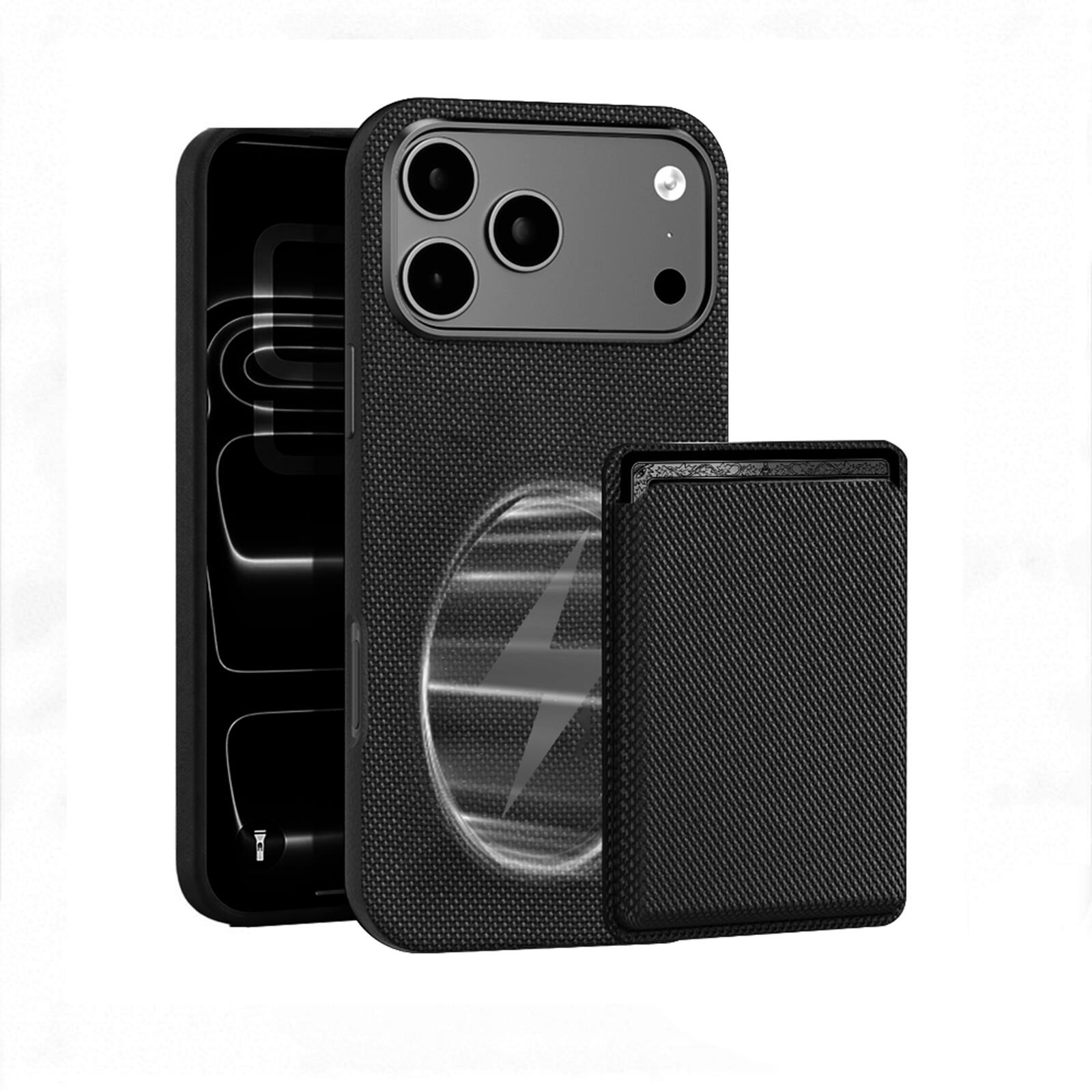 Dteck - 2-in-1 Wallet Case for Apple iPhone 17 Pro Max, Slim Shockproof Fabric Hybrid Cover with Magnetic Card Holder - Black