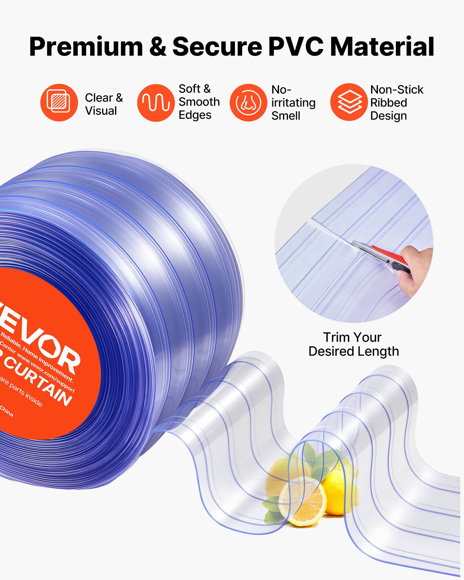 Premium & Secure PVC Material  
Clear & Visual  
Soft & Smooth Edges  
No-irritating Smell  
Non-Stick Ribbed Design  
EVOR Center Reliable  
www.HomeImprovement.com  
Curtain parts inside China  
Trim Your Desired Length