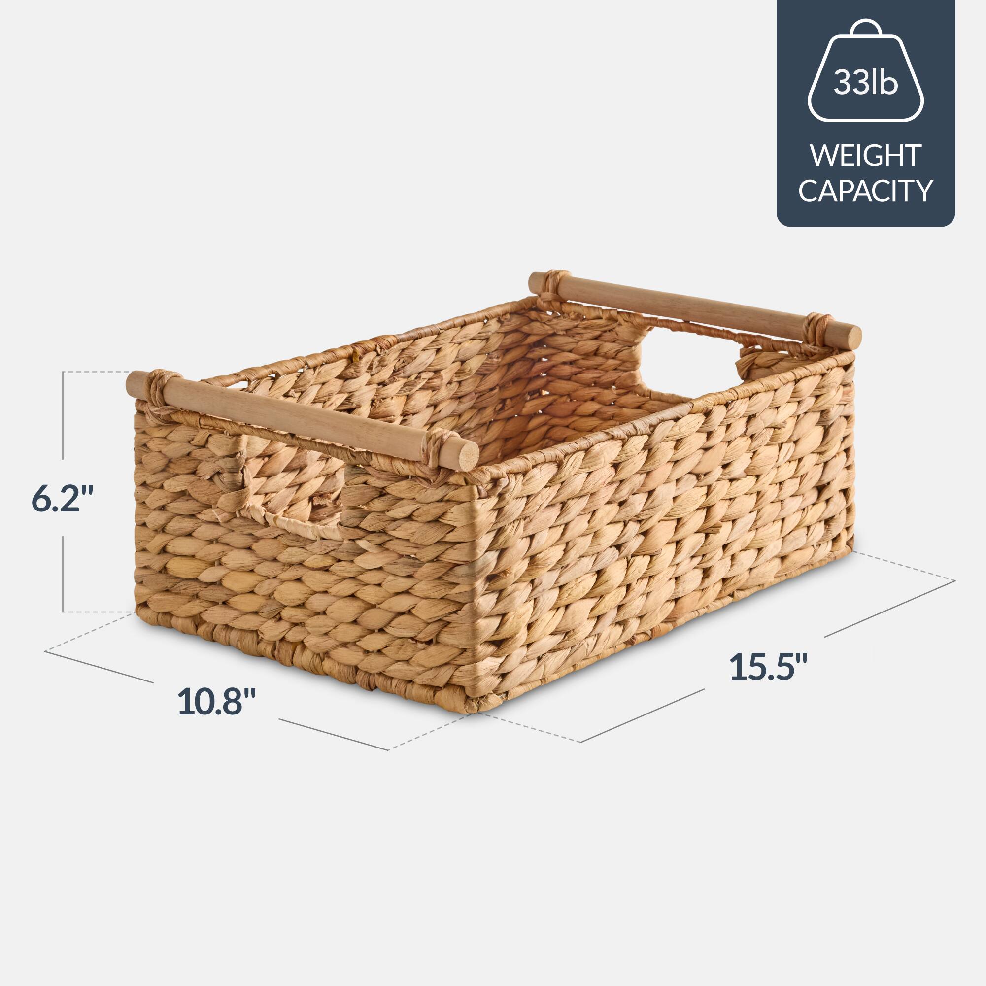 33lb WEIGHT CAPACITY  
6.2" x 10.8" x 15.5"