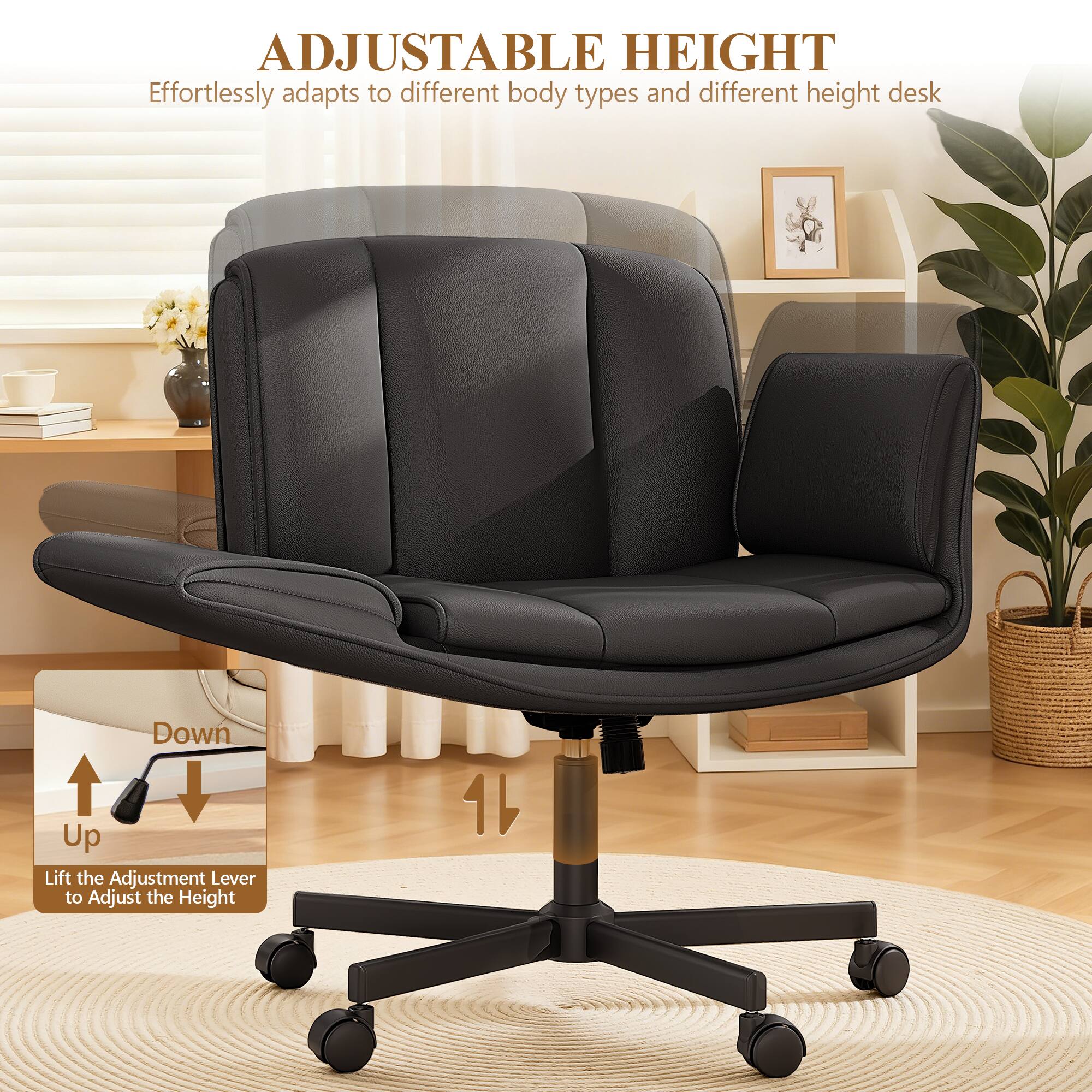 KERDOM 4 in 1 Cross Legged Chair with Wheels & Expandable Arms, PU