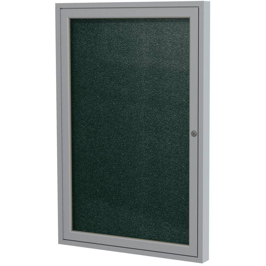 Angle. Ghent - Ghent 36"x24" 1-Door Satin Aluminum Frame Enclosed Vinyl Bulletin Board - Ebony.