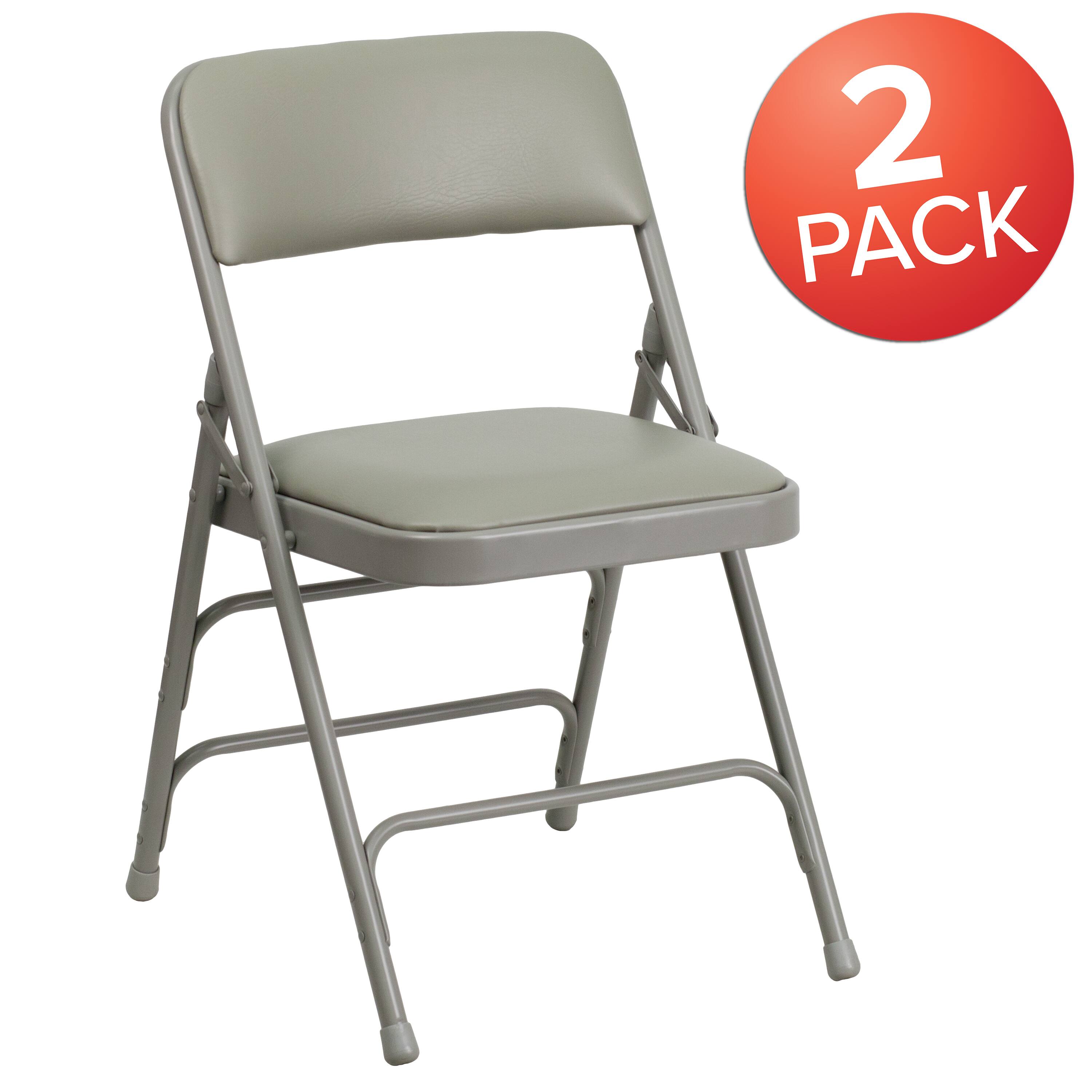Alt View 1. Emma + Oliver - 2 Pack Home & Office Portable Party Events Padded Metal Folding Chair - Gray Vinyl/Gray Frame.