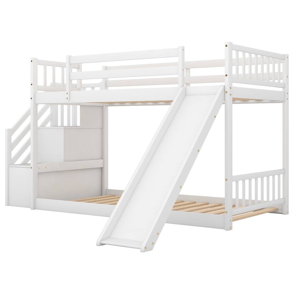 Alt View 4. Loheer - Loheer Twin Over Twin Bunk Bed with Slide Stairway White - White.