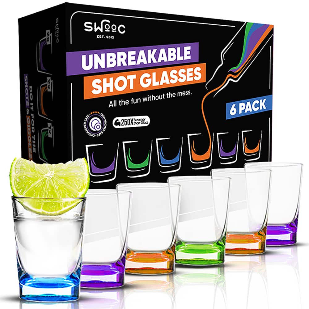 Swooc Games - Unbreakable Shot Glasses (1.5oz) - 250x Stronger Than Glass, 25x Stronger Than Acrylic - Dishwasher-Safe (6 Pack) - Multicolored