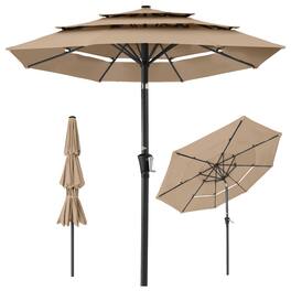 Best Choice Products - 10ft 3-Tier Patio Umbrella, Market Sun Shade w/ Tilt Adjustment, Easy Crank - Tan