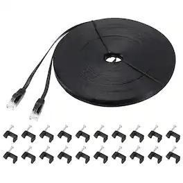 Unique Bargains - Cat 6 Ethernet Cable 32AWG 250MHz Flat High Speed RJ45 Network Patch Cord with Clips - Black