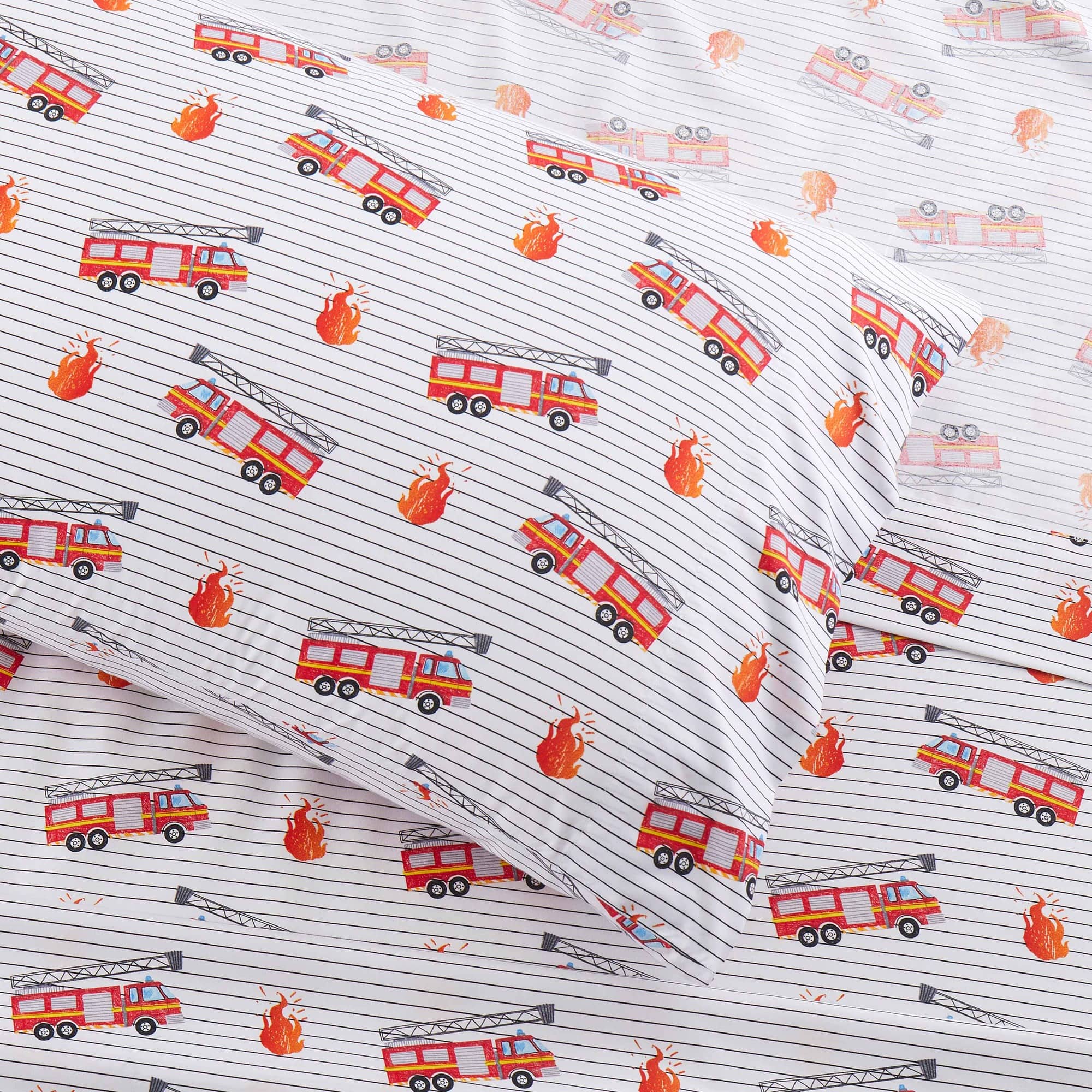 Sweet Home Collection - Kids' Printed Classic & Bright Ultra Soft Microfiber Sheet Sets - Full - Fire Trucks