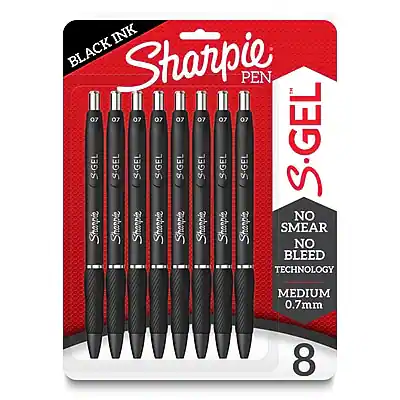 BLACK INK
Sharpie PEN
S.GEL
NO SMEAR
NO BLEED
TECHNOLOGY
MEDIUM 0.7mm
8