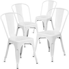Emma + Oliver - Commercial Grade 4 Pack Metal Indoor-Outdoor Stackable Chair - White