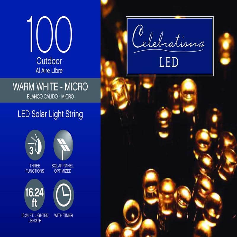 Celebrations - LED Micro/5mm /Warm White 100 ct String Christmas Lights 16.24 ft - Clear
