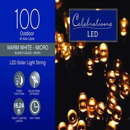 Celebrations - LED Micro/5mm /Warm White 100 ct String Christmas Lights 16.24 ft - Clear