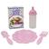 The image features a pink plate, fork, and spoon set, along with a baby bottle. The plate is placed on a table, and the fork and spoon are positioned nearby. The baby bottle is also present on the table, adding to the overall baby-themed setting.