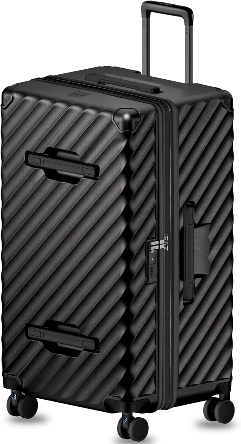 LUGGEX - 30 Inch Trunk Luggage, Expandable PC Hard Shell Large Checked Suitcase with Shock - Absorbing Wheels - KVT2 - Black
