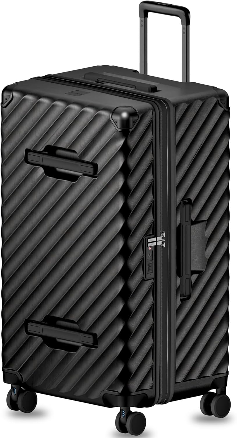 Front. LUGGEX - LUGGEX 30 Inch Trunk Luggage, Expandable PC Hard Shell Large Checked Suitcase with Shock - Absorbing Wheels - KVT2 - Black.