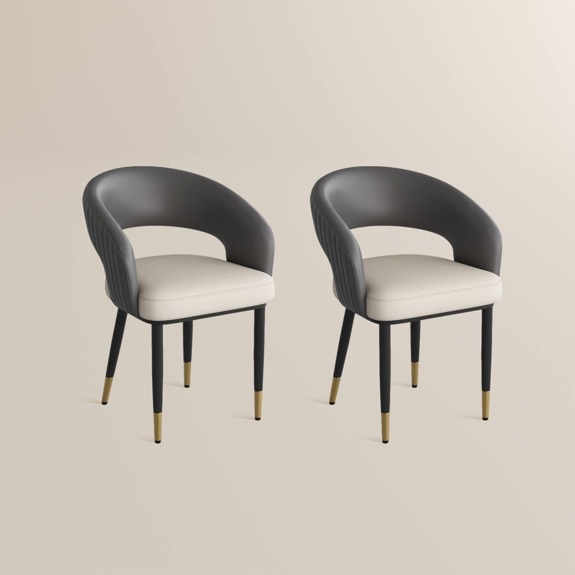 Alt View 6. POVISON - Modern Upholstered Dining Chairs Set of 2, Barrel Chairs with Open Back, Faux Leather Dining Chairs, Gray & Beige - Beige & Gray.