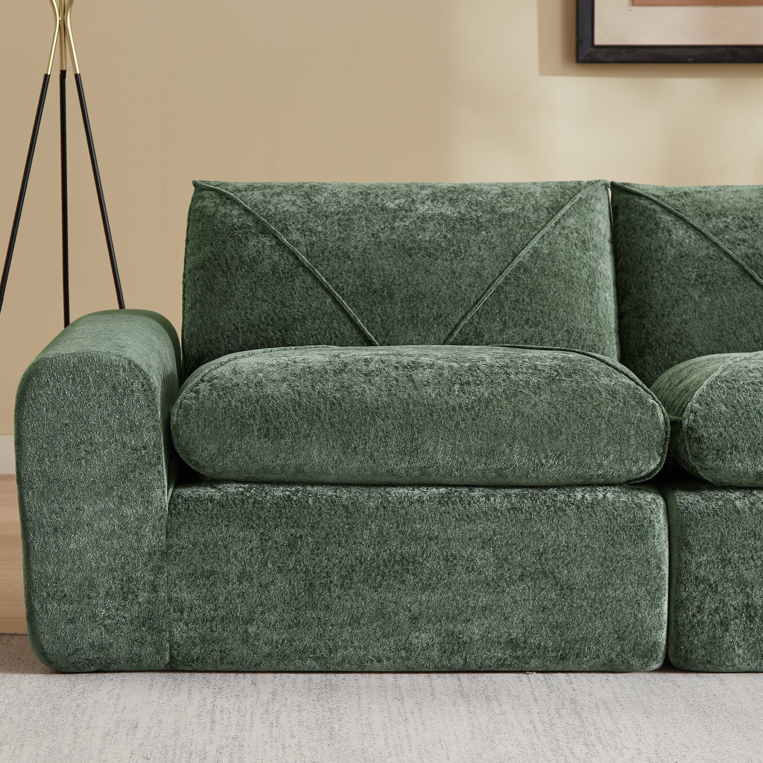 Back. Anysun - Modern Minimalist Chenille Combination Sofa – Spacious and Comfortable Living Room Loveseat for Families and Apartments - Green.