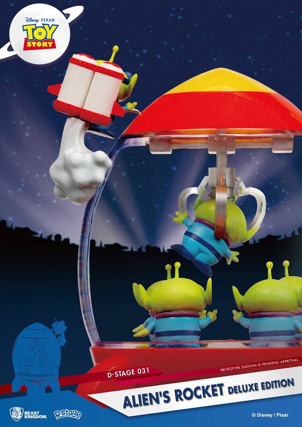 Disney Pixar Toy Story Beast Stage Kingdom. Pending Approval. Shown is 031 Prototype D-Stage Deluxe Edition Alien's Rocket. Disney/Pixar.