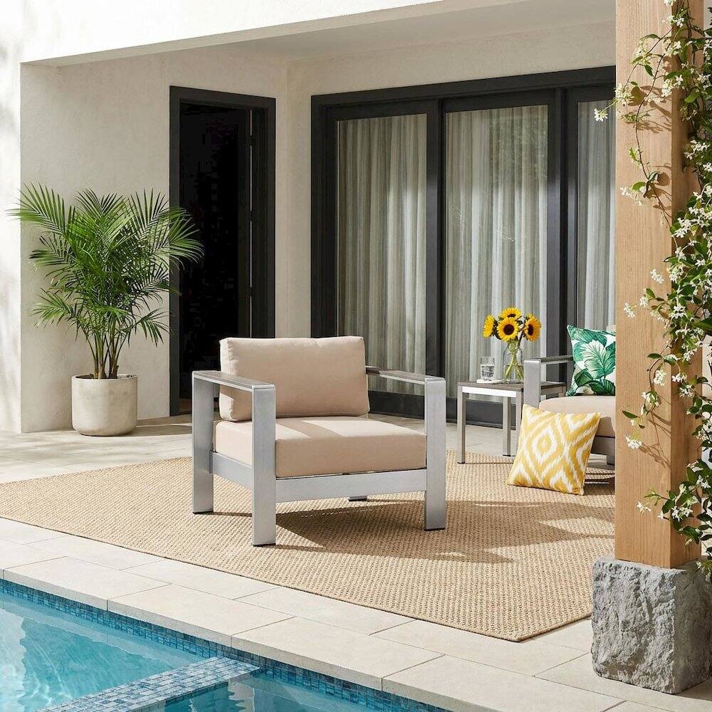 Angle. Outdoor Escape - Outdoor Aluminum Armchair For Patio Lounge With Armrests - Beige.