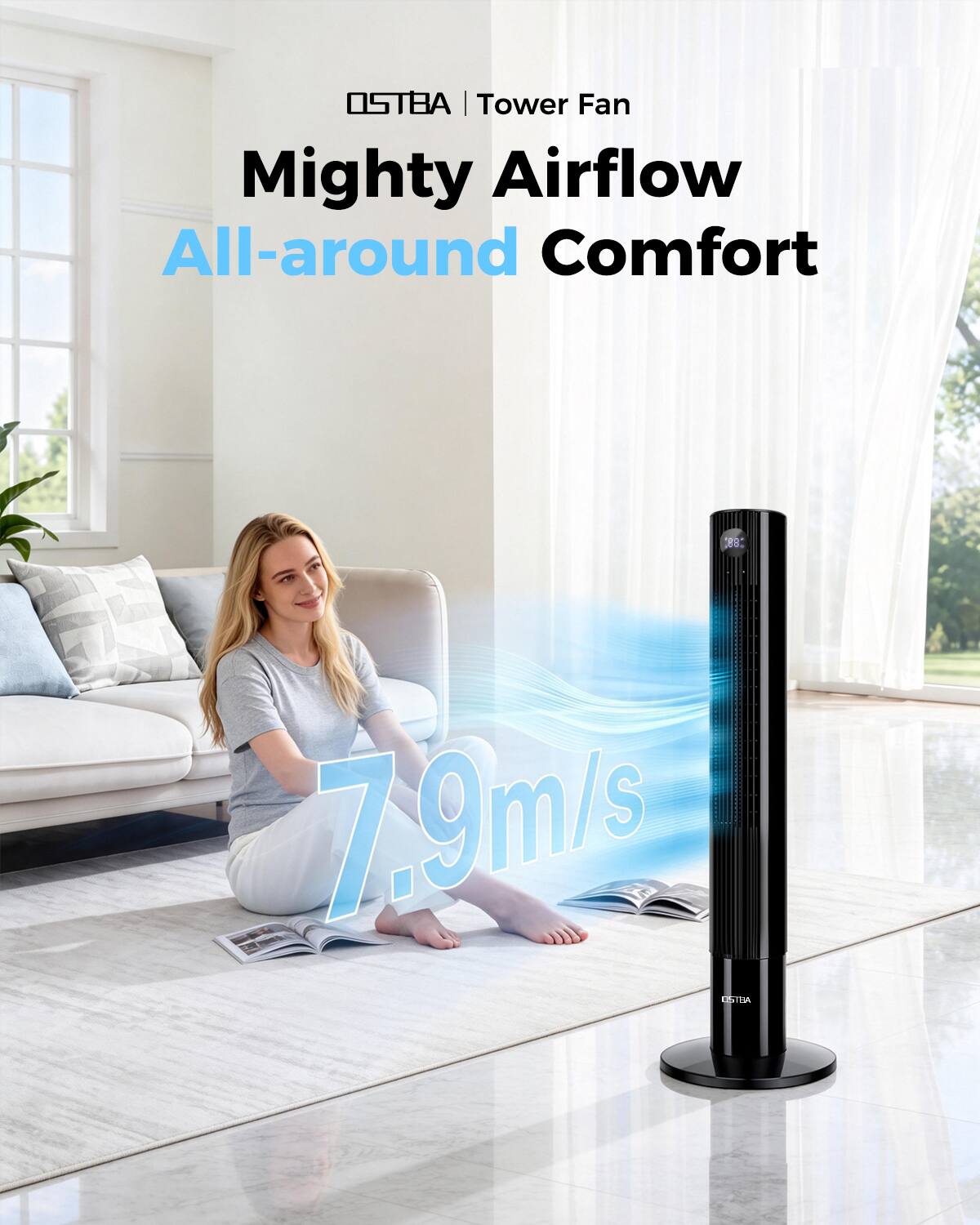 OSTBA | Tower Fan Mighty Airflow All-around Comfort 2R8: 7.9m/s