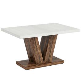 Kadyn - Dining Table, Living Room Table 47", Farmhouse Wooden Kitchen Dinner Table with Duty Pedestal, Brown - White