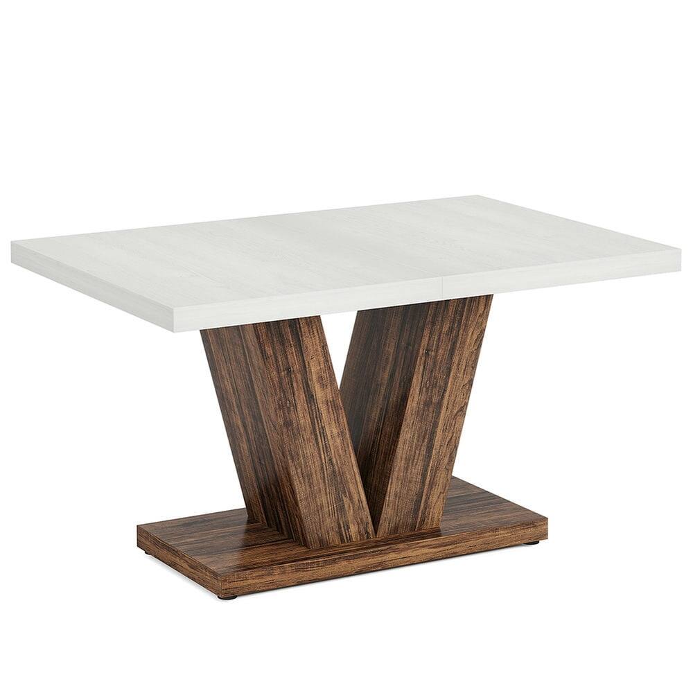 Front. Kadyn - Kadyn Dining Table, Living Room Table 47", Farmhouse Wooden Kitchen Dinner Table with Duty Pedestal,White & Brown - White.