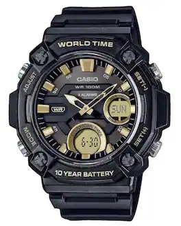 Casio - World Time Analog Digital Quartz AEQ-120W-9AV Mens Watch Alarms Timer Stopwatch Resin Dial - Black