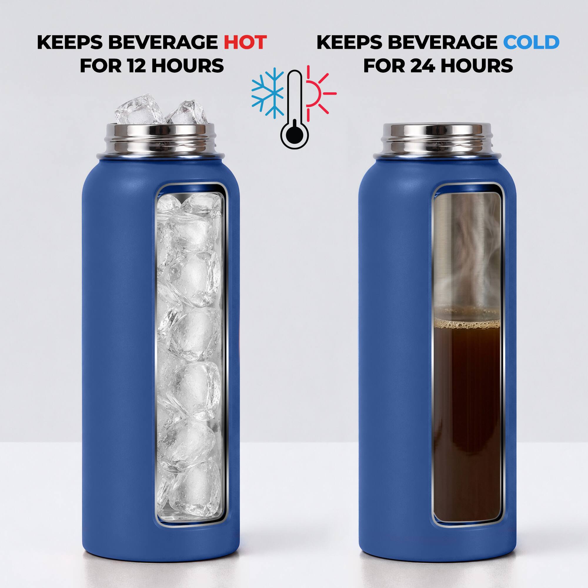 KEEPS BEVERAGE HOT FOR 12 HOURS  
KEEPS BEVERAGE COLD FOR 24 HOURS