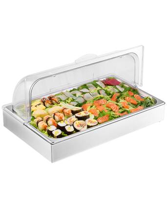 Front. VEVOR - Countertop Food Serving Display Container, 1 x 1 Pan Stainless Steel Food Serving Tray - Stainless Steel Silver.