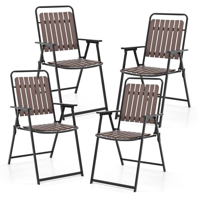 Front. SlickBlue - Patio Folding Chairs Set of 4 with PP Seat and Back and Metal Frame - Coffee.
