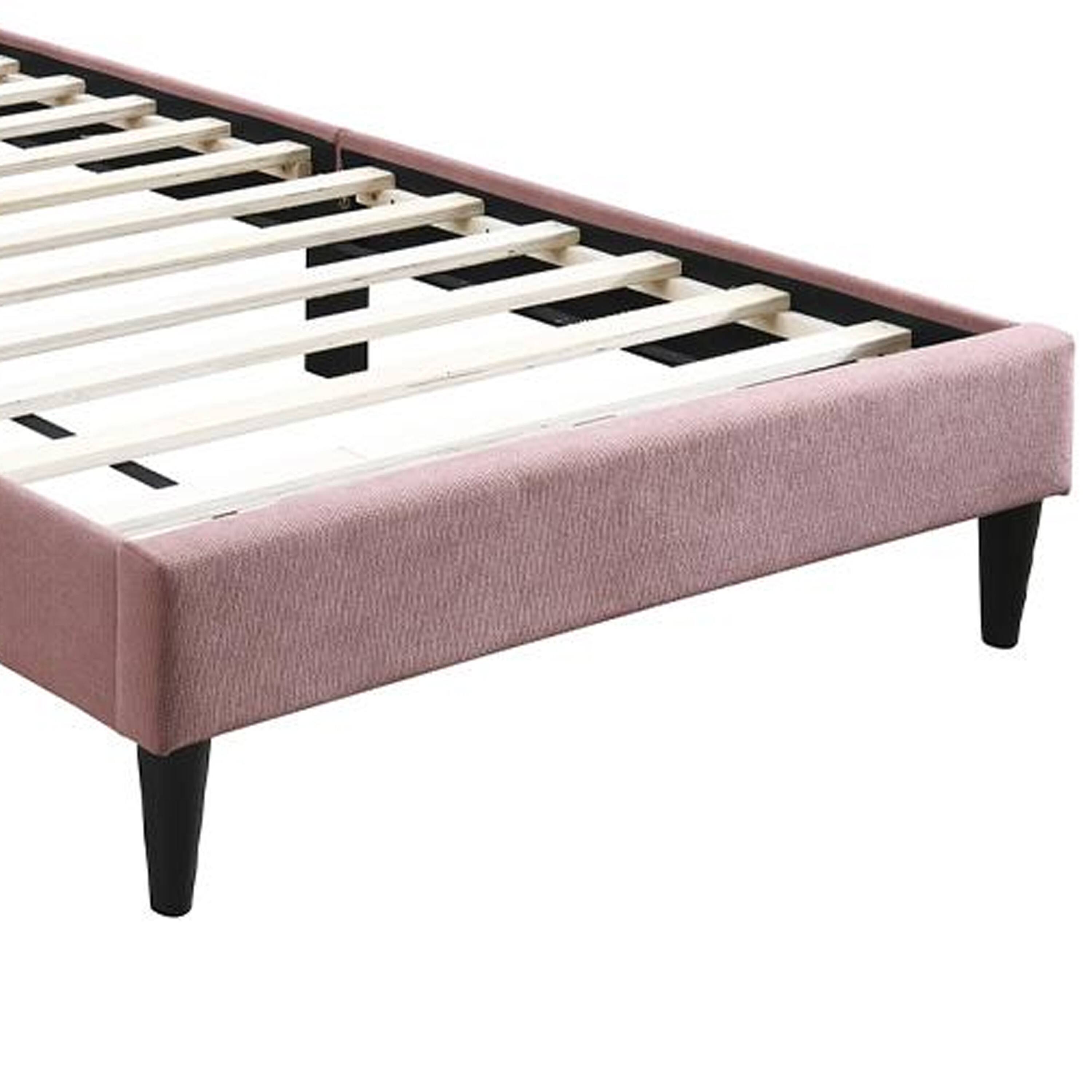 Back. Manhattan Lane - Lilian Full Size Bed, Blush Pink Linen Upholstery, Channel Tufted - Pink, Black.