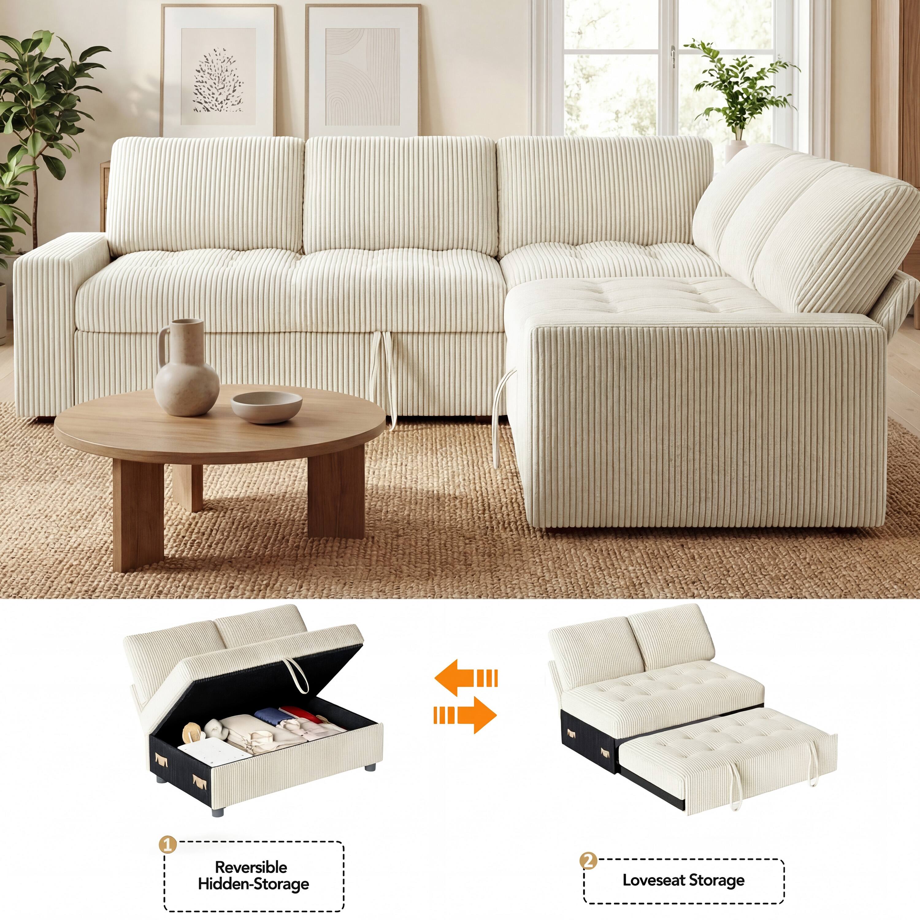 1. Reversible Hidden-Storage  
2. Loveseat Storage