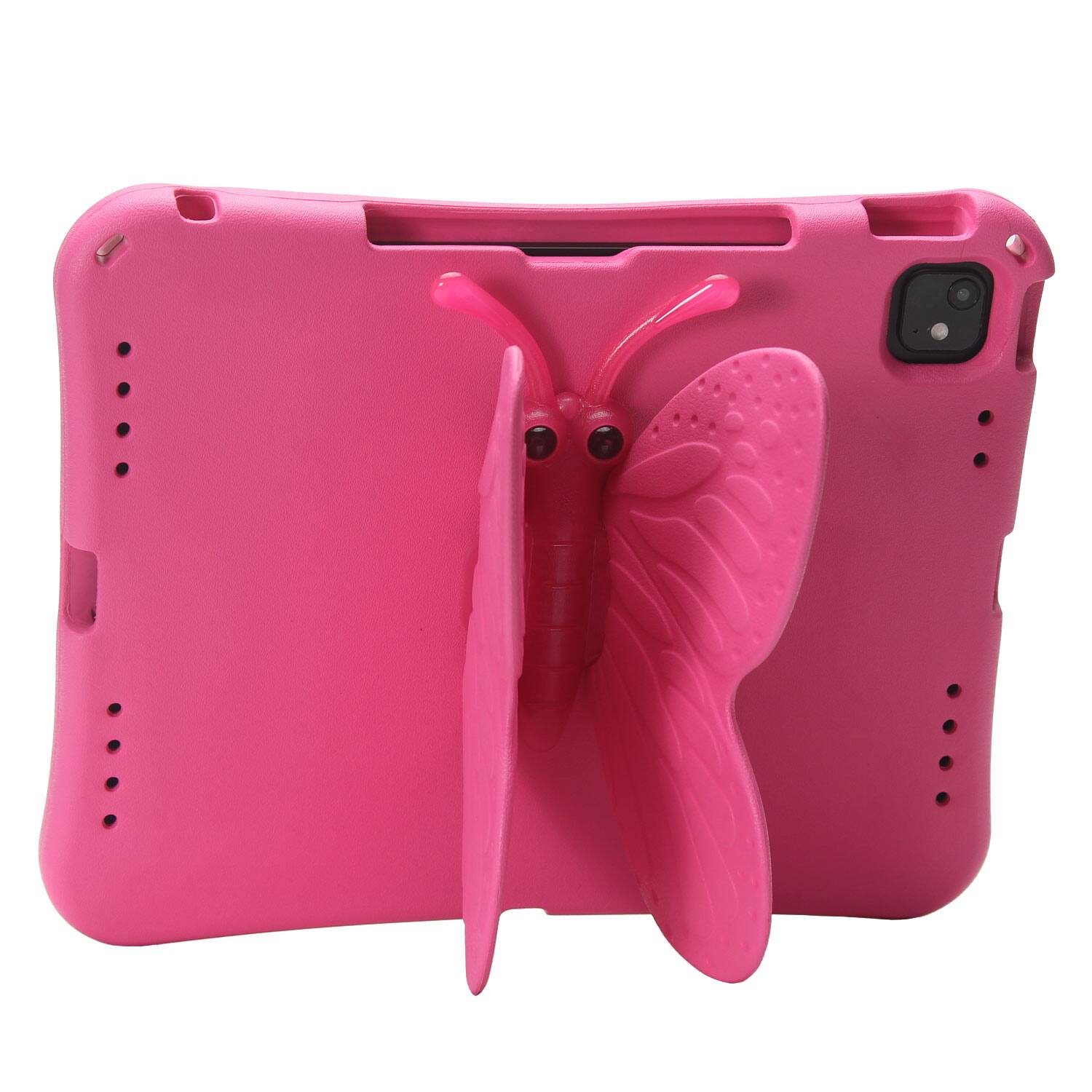 The image shows a pink phone case with a butterfly design.