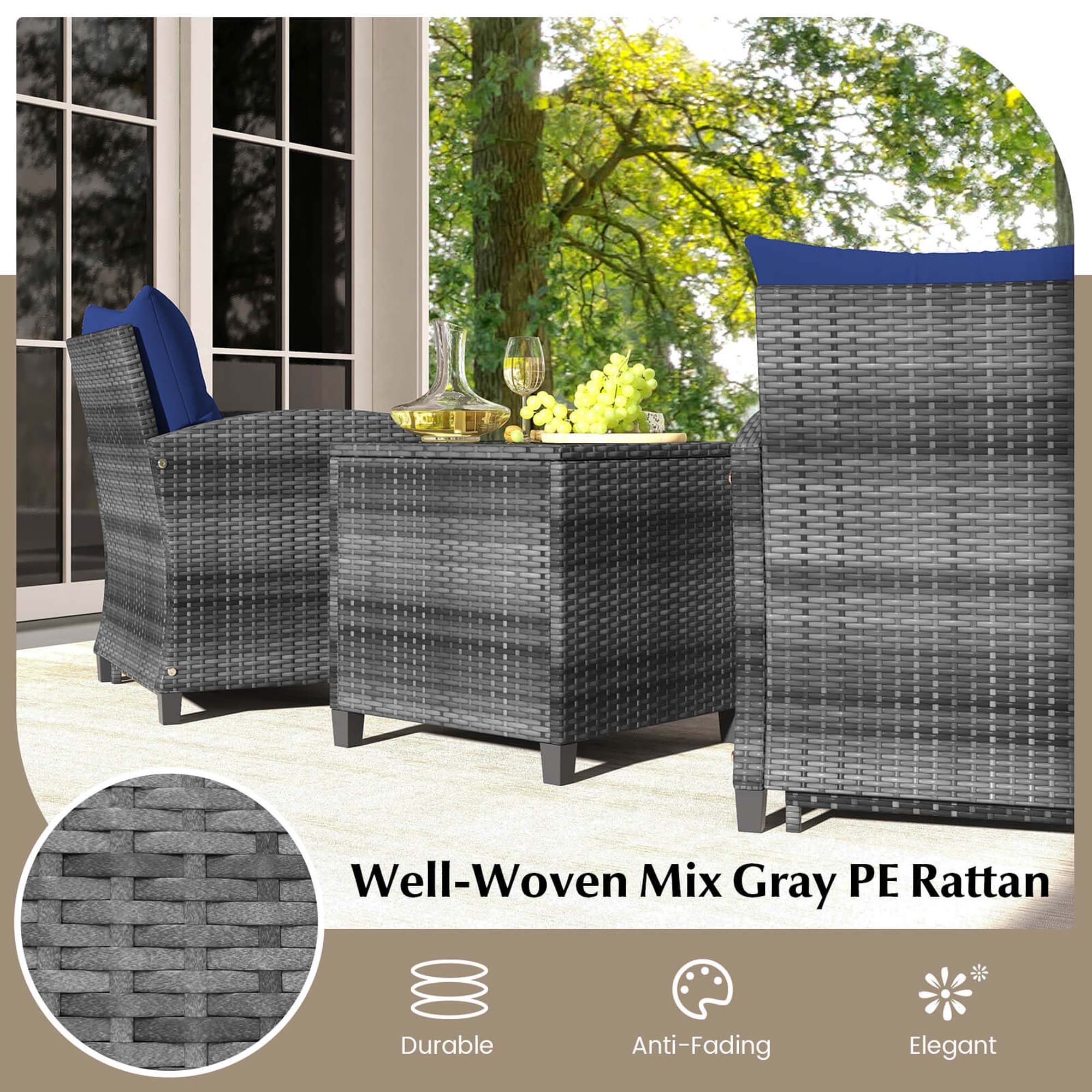 Well-Woven Mix Gray PE Rattan Durable Anti-Fading Elegant