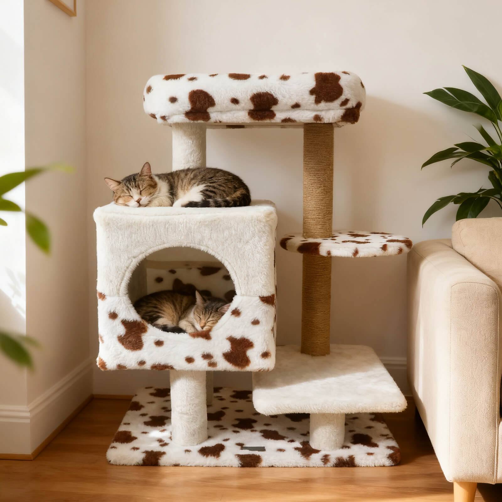 Alt View 4. Costway - Costway Modern Cat Tree with Wide Upholstered Perch & 2-Entrance Cat Condo Scratching Posts.