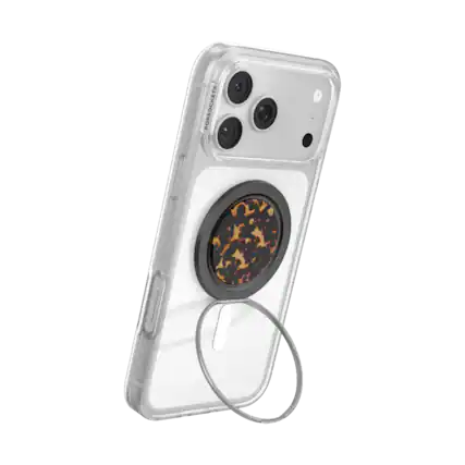 Front. PopSockets - PopSockets Low-Pro Grip for MagSafe, Ultra-Thin Magnetic Phone Grip with Kick-Out Stand - Tortoise.