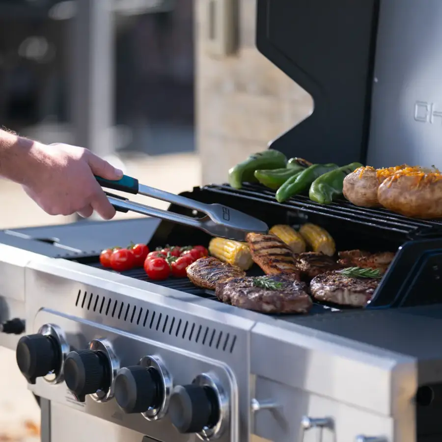Alt View 6. Charbroil - Performance Series FlavorMax 4 Burner Gas Grill Cabinet with Side Burner - Gray.