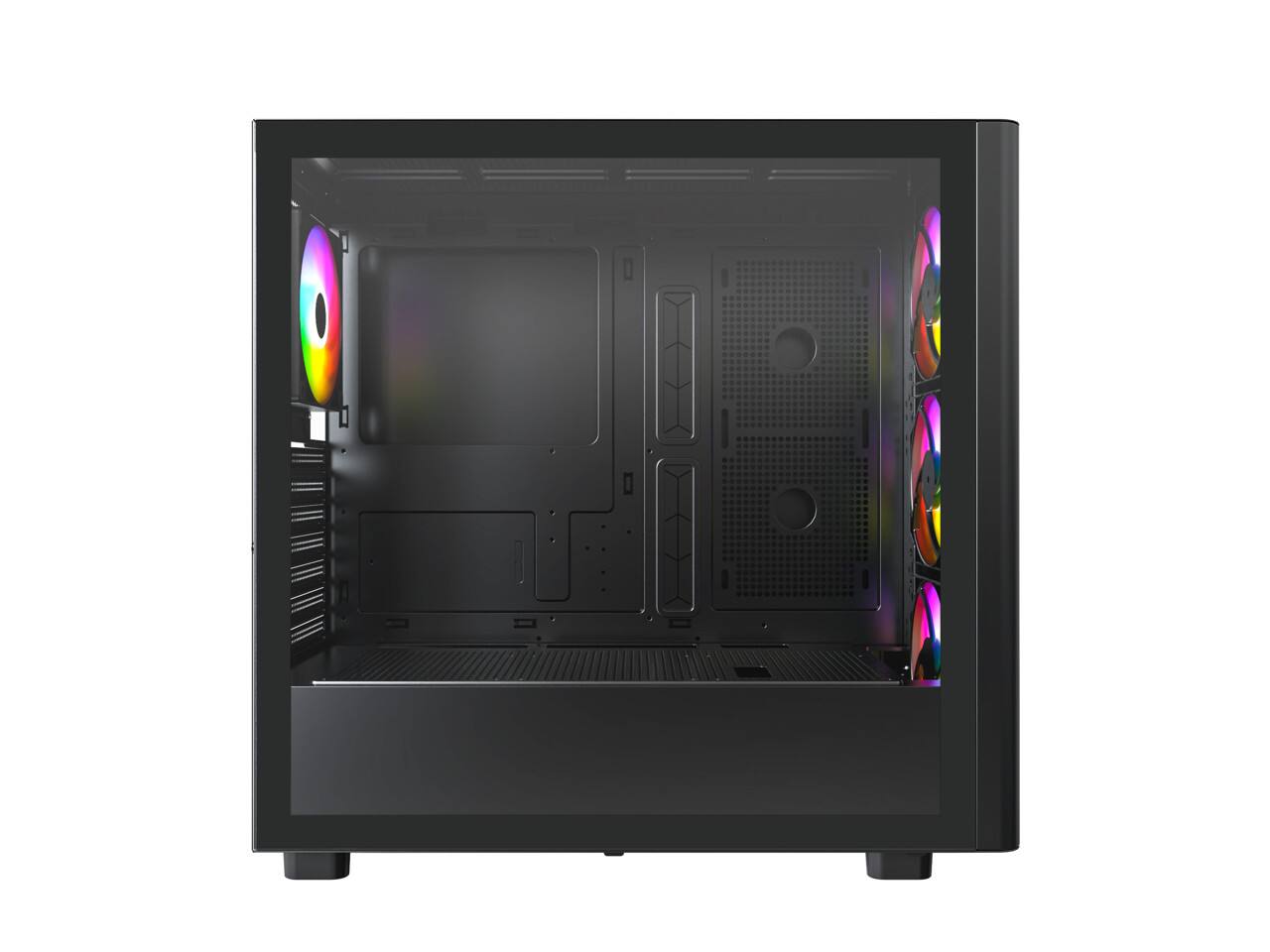 Back. Montech - MONTECH XR Wood, Black Walnut Front, ATX Mid-Tower, Glass Side, 4x ARGB Fans, Black - Black.