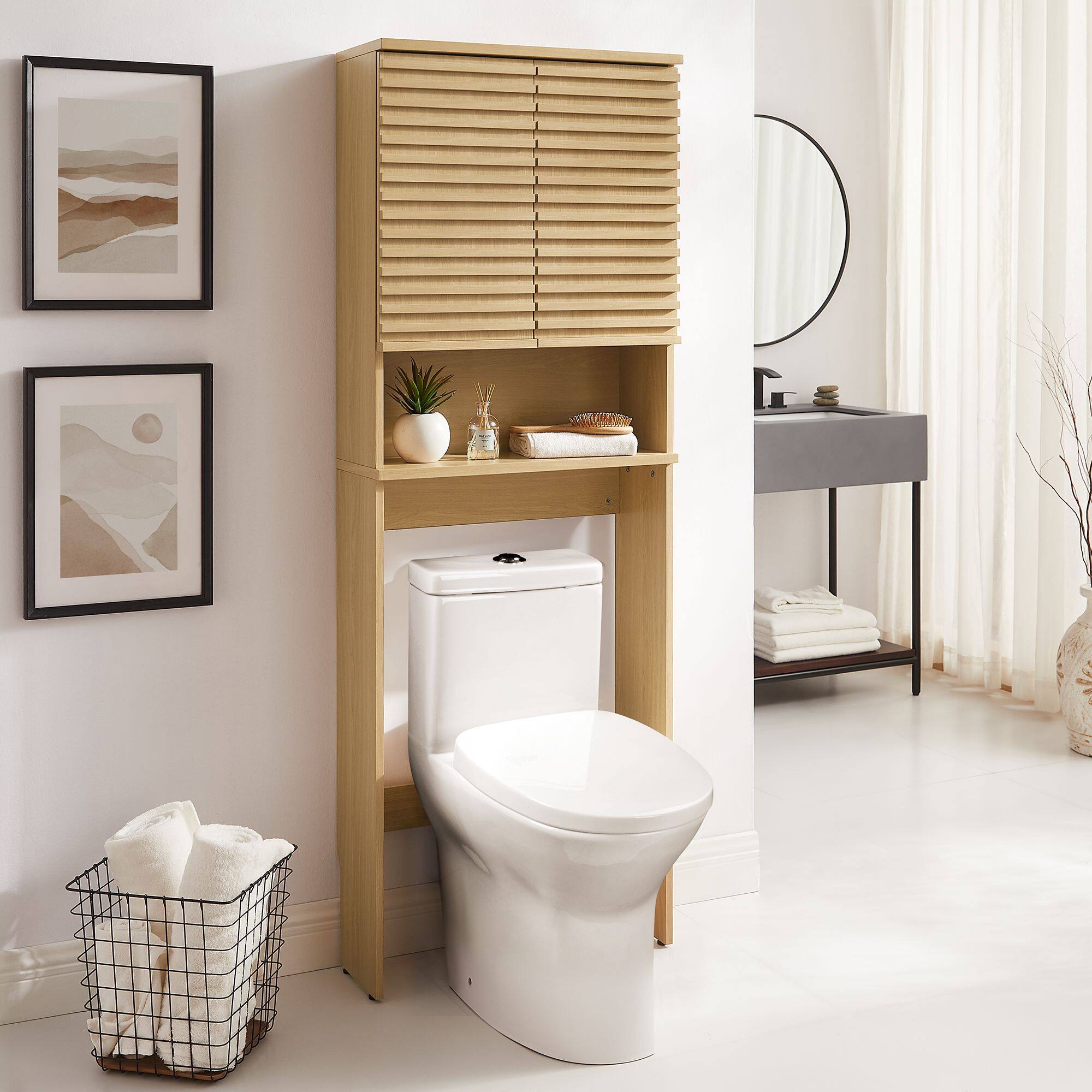 Front. Modway - Render Over the Toilet Bathroom Storage Cabinet by Modway - Oak.