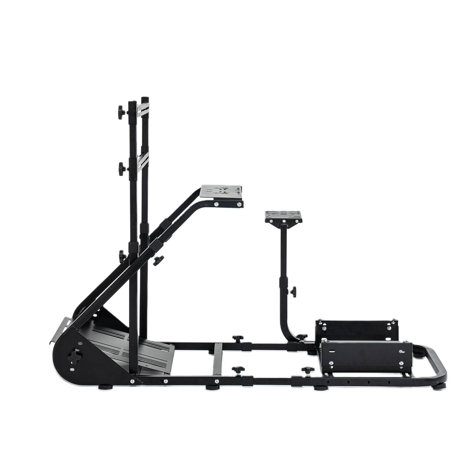 Left. MOOSOO - Racing wheel cockpit, compatible with Fanatec, PXN, Thrustmaster, and Logitech adjustable driving simulators - Black.