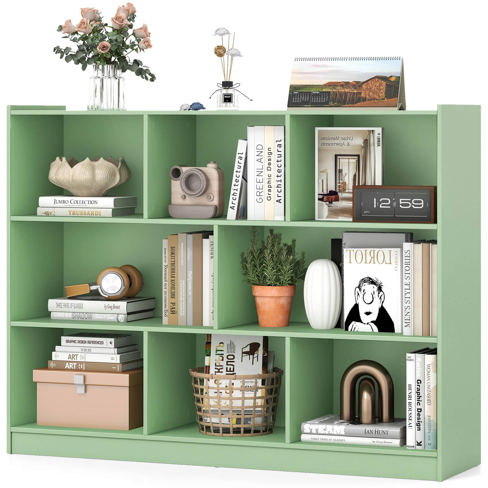 Costway - 8 Cube 3-Tier Open Wooden Bookshelf Toy Storage Organizer with Anti-toppling Kits - Green