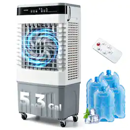 Costway - 2100 CFM 3-in-1 Evaporative Air Cooler Swamp Coolerwith 5.3 Gal Water Tank - White