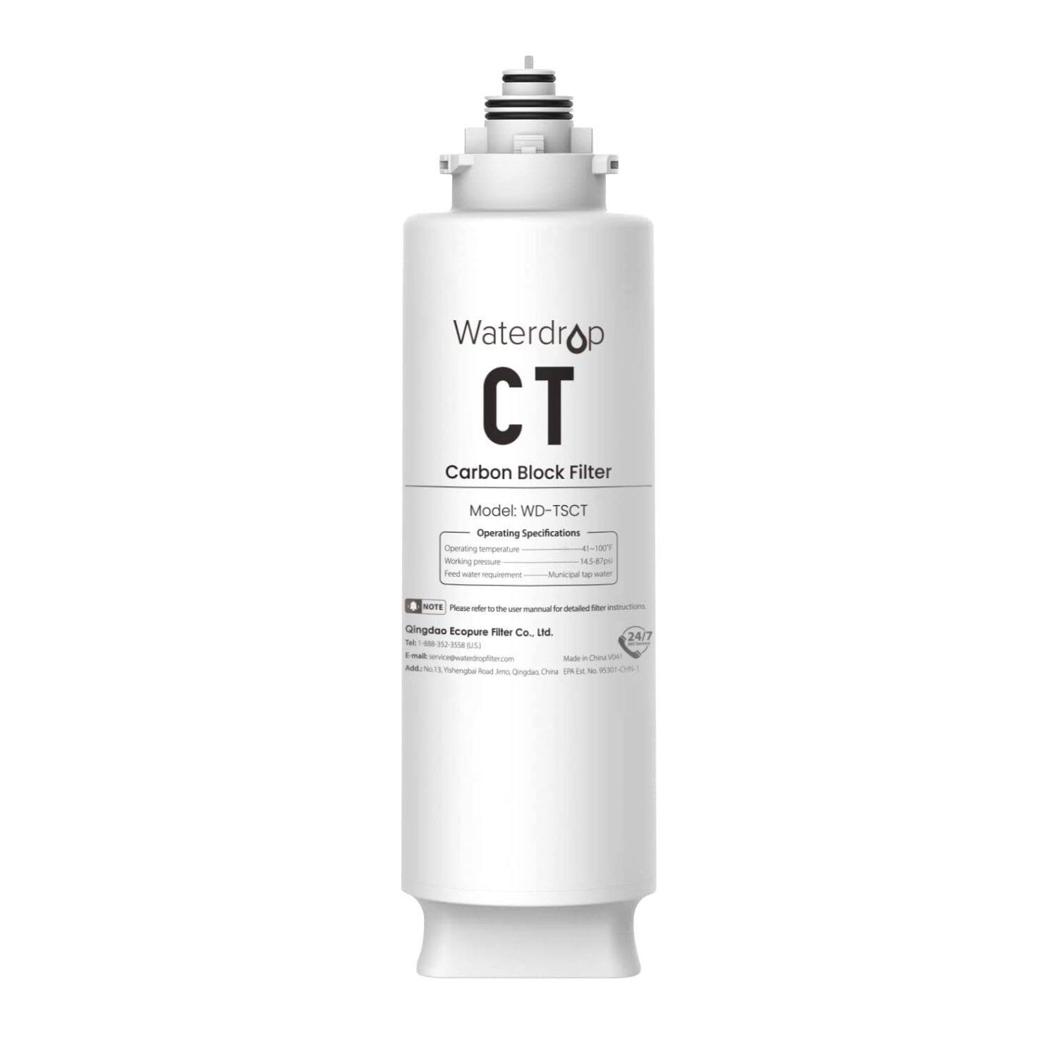 Waterdrop
CT
Carbon Block Filter
Model: WD-TSCT
Operating Specifications
Operating temperature: 41-107°F
Feed water: Municipal tap water
NOTE: Please refer to the user manual for detailed filter instructions.
Qingdao Ecopure Filter Co., Ltd.
Email: service@ecopurefilter.com
Address: No.13, Wenchang Road, Qingdao, China
Made in China
24/7
Please refer to the user manual for detailed filter instructions.
Qingdao Ecopure Filter Co., Ltd.
Email: service@ecopurefilter.com
Address: No.13, Wenchang Road, Qingdao, China
Made in China
24/7